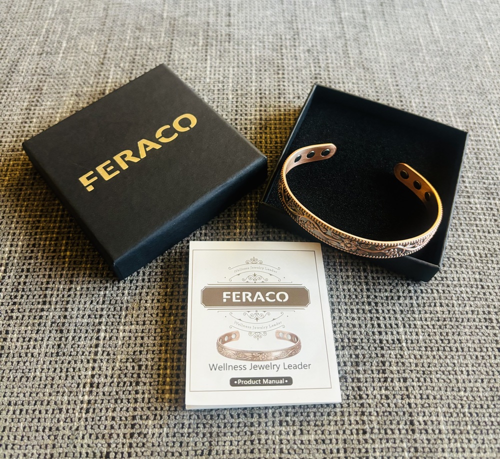 FERACO Vintage Flower Magnetic Copper Cuff Bracelet for Women